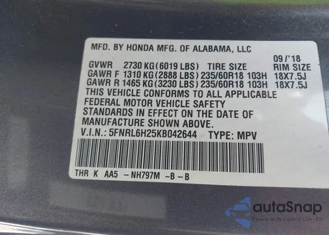 2019 Honda Odyssey Lx from USA, damaged, VIN 5FNRL6H25KB042644